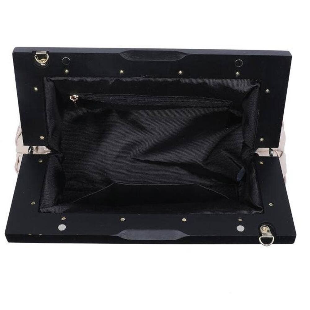 Jamie Woven Clutch Wooden Frame Ivory Vegan Leather - Picture 2 of 5